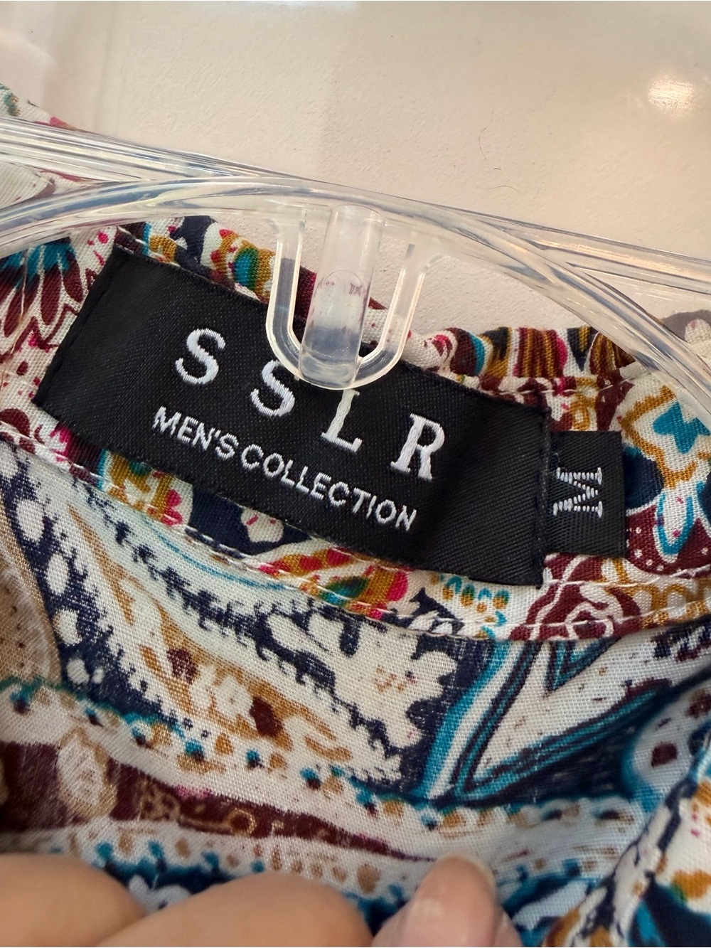 SSLR Shirt Mens Cotton Navy Paisley Print Button Up Long Sleeve, Sz M - Picture 4 of 14
